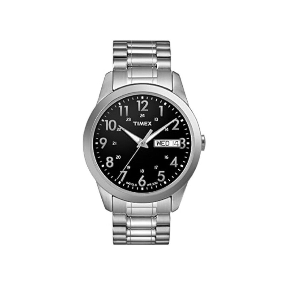 Timex T2M932 Mens South Street Sport Watch Black Silver Expansion Band NEW